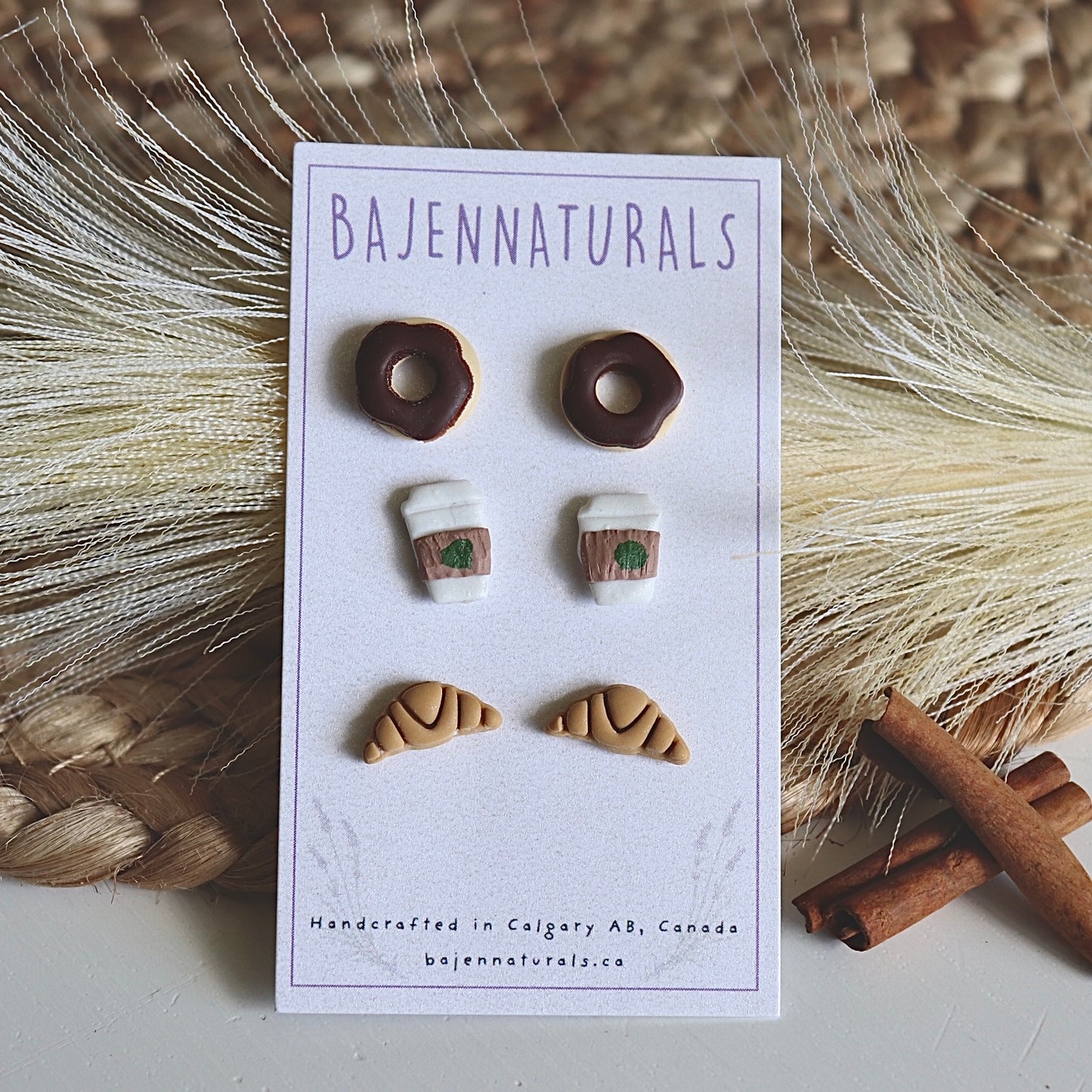 Coffee, Donut and Croissant Earrings Stud Pack