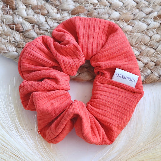 Coral Ribbed Scrunchie